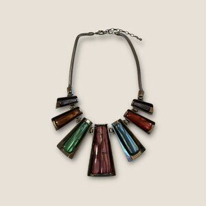 Boho Statement Necklace With Multicolor Panels  Adjustable Chain 17 Inches